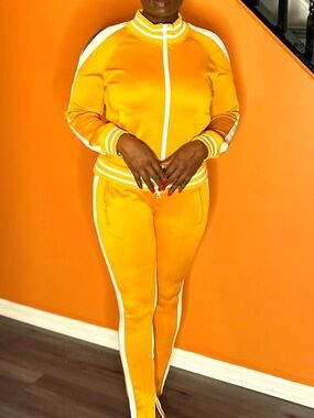 Women's Golden Yellow Track Jumpsuit with White Trim